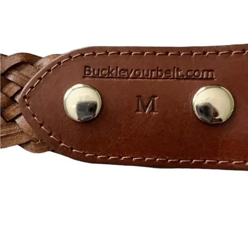 Rhinestone Buckle Adjustable Brown Woven‎ Leather Belt M